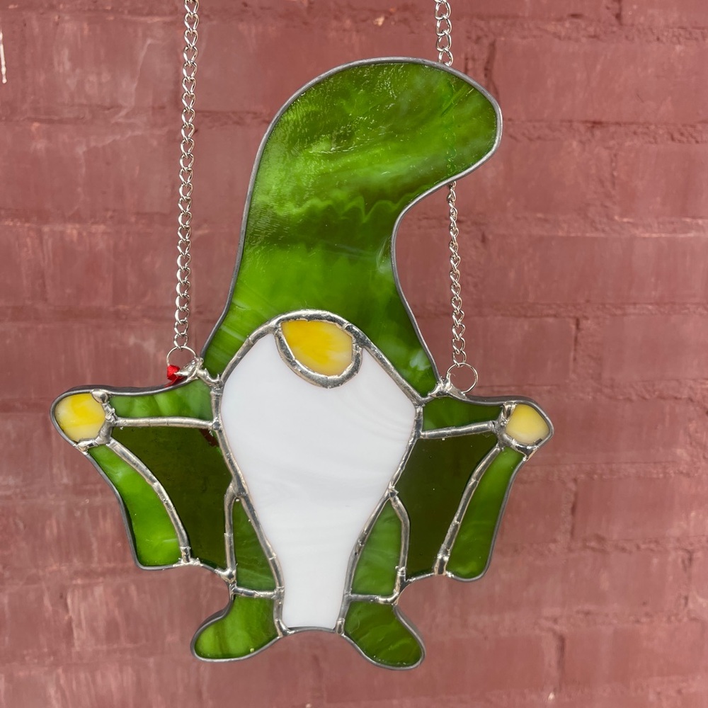 Green Stained Glass Gnome Suncatcher